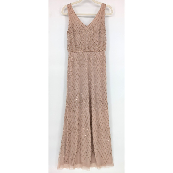 BHLDN Anthropologie Blaise Blush Pink Sheer Chiffon Beaded Maxi Dress Size 2 - Picture 8 of 16